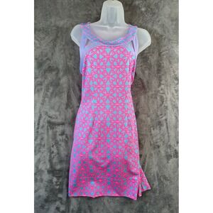 GRETCHEN SCOTT Dress XL Pink Isosceles Jersey Geometric Print Halter Cut Out